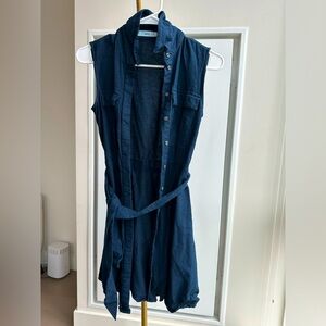 Mango Navy Linen Shirt Dress Size 2